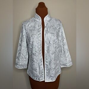NWT Chico’s White Silver Soutache Open Front Jacket Size 0 Small